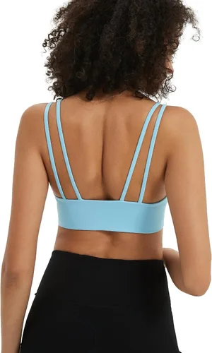 Vista 5 de Attifall Sujetador deportivo corto con copa BC, de bajo impacto, con correa de espagueti, para yoga, gimnasio, entrenamiento