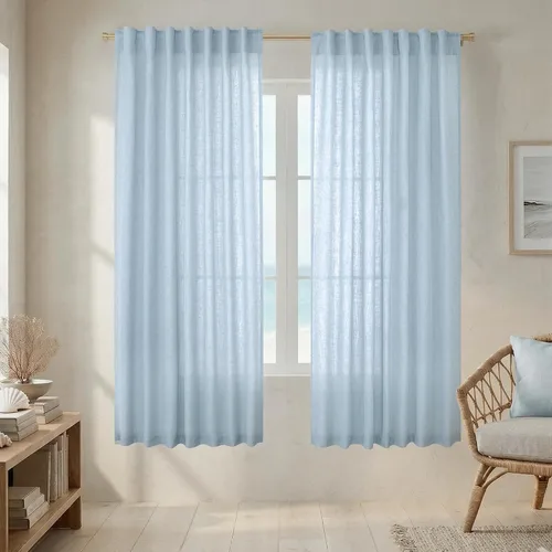 Vista 15 de Mrs.Naturall Cortinas negras de 45 pulgadas de largo, cortinas cortas de lino transparente para privacidad para cocina, dormitorio, ventanas