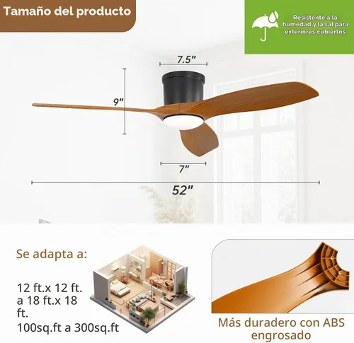 Vista 8 de Sofucor - Ventilador de techo inteligente de 52 pulgadas con luces, ventilador de techo empotrado moderno de perfil bajo con 6500 CFM, compatible
