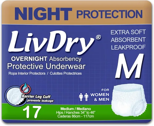 Vista 17 de LivDry Ropa interior para incontinencia XS para adultos, absorción de comodidad durante la noche, protección contra fugas, talla XS, paquete de 22