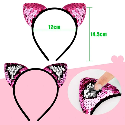 Vista 4 de WXJ13 10 diademas reversibles con orejas de gato, accesorios para el cabello para niñas y mujeres