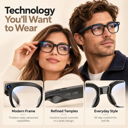 Vista 6 de GenXenon Gafas inteligentes AI con cámara, video 4K y traducción en tiempo Gafas de cámara negra