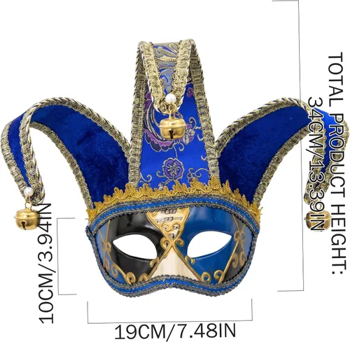 Vista 8 de Máscara para hombre, estilo bufón de media cara, azul, talla única