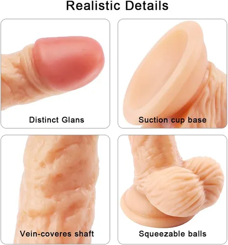 Vista 3 de Juguete para adultos de 6.1 pulgadas de silicona realista, material de seguridad para mujeres con ventosas fuertes, juguetes para adultos
