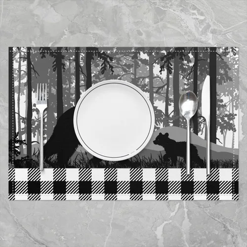 Vista 2 de Wild Animal - Juego de 4 manteles individuales elegantes para mesa de comedor, manteles individuales con silueta de oso negro, 12 x 18 pulgadas