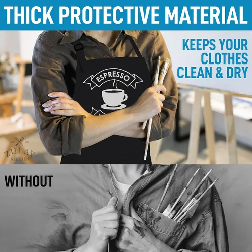 Vista 6 de Zulay - Paquete de 2 delantales divertidos para hombres y mujeres, delantales de cocina con correa ajustable para el cuello y 2 bolsillos grandes