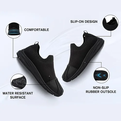 Vista 2 de LARNMERN Men's Non Slip Work Shoes Waterproof Food Service Zapatos Trabajo Antideslizantes Water Resistant Walking Slip-on Sneakers, Black