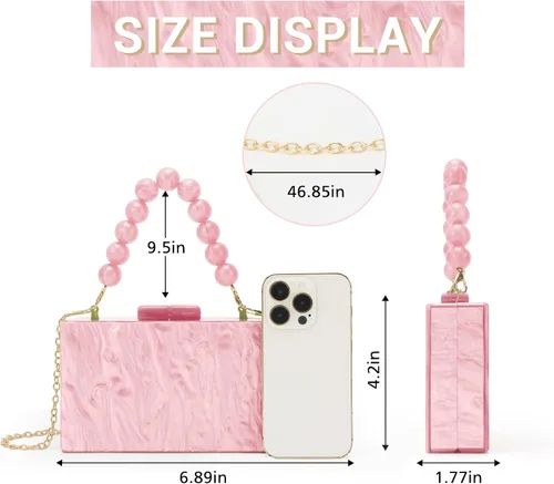 Vista 2 de Fecialy Bolso de mano de acrílico para mujer, bolso de noche con cuentas, bolso de mano de mármol, bolso formal para fiesta, novia, boda, bolso