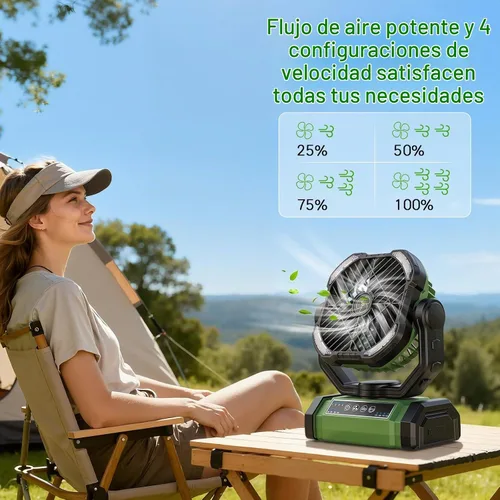 Vista 2 de UUYEE Ventilador de camping recargable, ventiladores a batería - verde