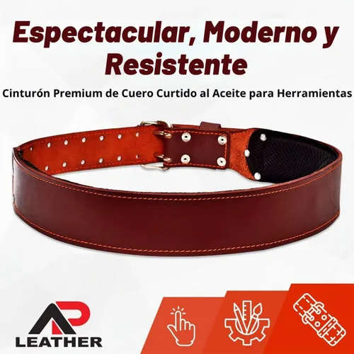 Vista 4 de Pro-501 - Cinturón de herramientas de cuero curtido al aceite para cintura de 30 a 52 pulgadas, cuero de primera calidad con cinturón de Granate