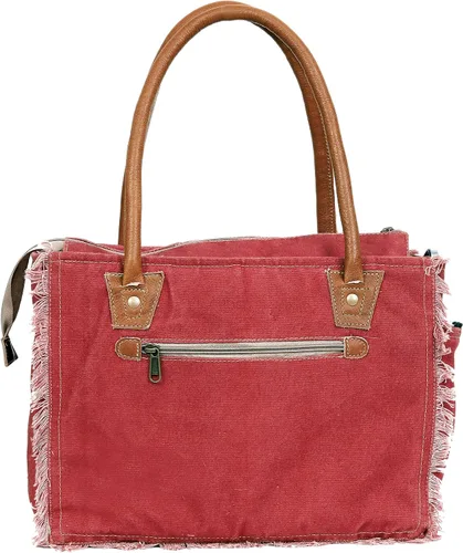 Vista 5 de Bolso de lona para mujer, bolso de hombro con asas de cuero, bolso de playa, bolso, viajes y uso diario (estampado vintage, rojo, 13 x 10 pulgadas)
