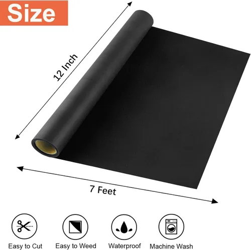 Vista 2 de Viewmoi Vinilo de transferencia de calor HTV para camisetas rollos de 12 pulgadas por 7 pies (negro)