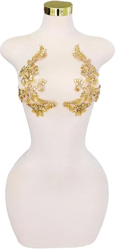 Vista 5 de Parches de cristal hechos a mano con cuentas de encaje de diamantes de imitación para accesorios de ropa de vestir (S1-champán)