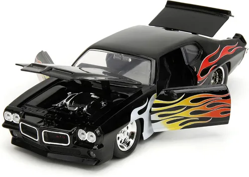 Vista 2 de 1971 Pontiac GTO Negro con Gráficos de Llama Bigtime Muscle Series 1/24 Diecast Model Car 35022
