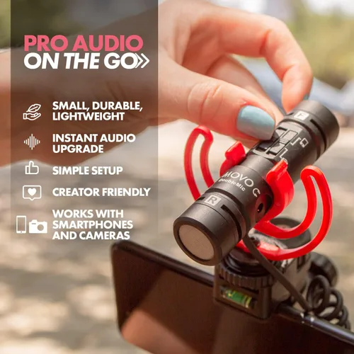 Vista 4 de Movo DoubleMic V2 Micrófono de escopeta de dos caras para vlogging de cámara - Micrófono externo de doble cápsula para iPhone, Android, teléfonos