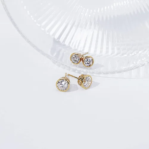 Vista 3 de Tienda Collection Platinum or Gold Plated Sterling Silver Bezel Set Stud Earrings made with Infinite Elements Zirconia