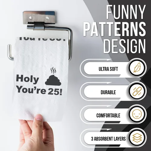 Vista 3 de Papel higiénico para decoración de cumpleaños número 25 para hombres y mujeres, diseño divertido, gran regalo divertido de broma, ecológico, ultra