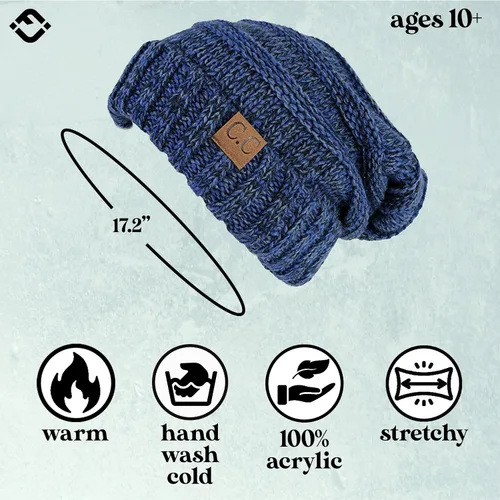 Vista 218 de Funky Junque Gorro de moda de punto trenzado de talla extragrande, grueso, abrigado, suave y holgado