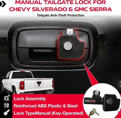 Vista 2 de Pop Y Lock PL1100 Candado Negro Manual para Portón Trasero para Chevy/GMC (Classic).
