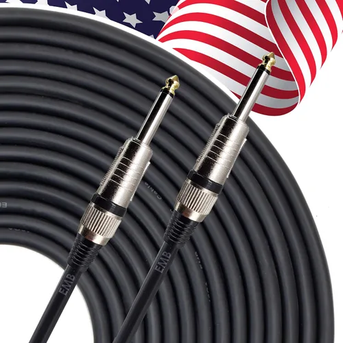 Vista 2 de EMB Cable de altavoz profesional de audio de 1/4 a 1/4 pulgadas para uso con DJ, hogar, instrumento y altavoz (6 pies/16 GA, par)
