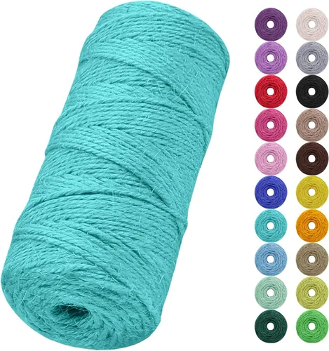 Vista 45 de Cuerda de yute natural de 0.079 pulgadas y 328 pies para manualidades, cuerda de yute de colores de 3 capas para envoltura de regalos, jardinería