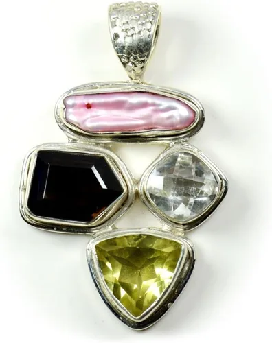 Vista 2 de 55Carat Natural Multi Stones Sterling Silver Multi Shape Gemstone Pendants For Women Designer Jewelry Natural-Multi-Stone-Design-10