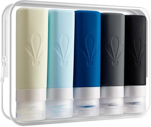 Vista 17 de INSFIT Botellas de viaje para artículos de tocador, artículos de aseo de tamaño de viaje de 3 onzas aprobadas por la TSA, sin BPA, tubos de silicona