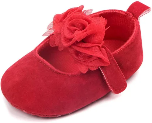 Vista 3 de Zapatos planos de Mary Jane con lazo floral de princesa para bebé y niña, zapatos de vestir suaves para recién nacidos, cuna para primer caminante