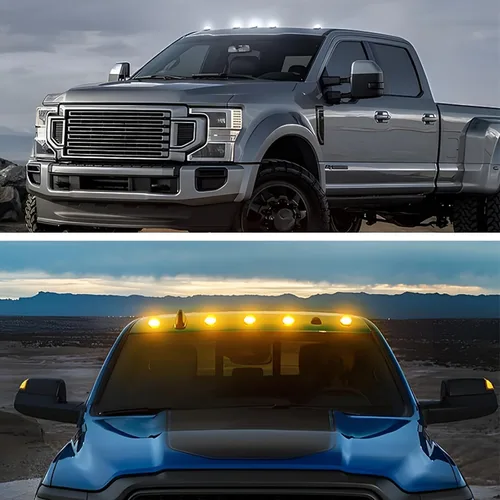 Vista 6 de FLYANT 5 luces solares sin taladro, 12 luces LED de marcación de techo IP68, resistente al agua, compatible con Ford Dodge, camiones, camionetas