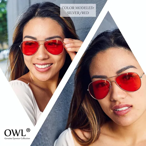 Vista 3 de Paquete de 3 lentes de color con protección UV y marco de metal unisex (paquete de 3 unidades avi-red-yell-blu, de colores), Rojo, amarillo, azul