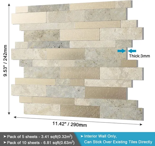Vista 6 de BeNice Backsplash - Azulejos de pared despegar y pegar para cocina, adhesivos lineales de mosaico estilo metro autoadhesivos impermeables para baño