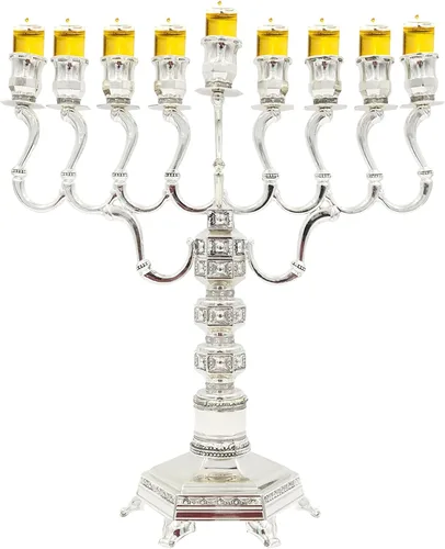 Vista 15 de Majestic Giftware Menorá de Janucá chapada en plata con diseño de cuentas (MN-HA123) Compatible con velas estándar de Janucá Calidad duradera