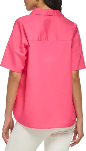 Vista 3 de Calvin Klein Blusa de manga corta con botones de popelina para mujer