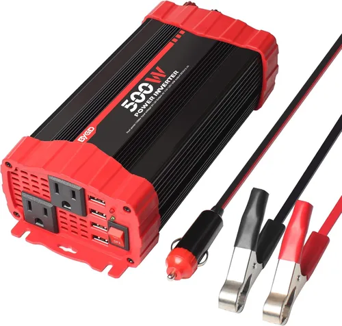 Vista 9 de Inversor de corriente para automóvil de 300 W, convertidor de adaptador de enchufe de vehículo de 12 V CC a 110 V CA con 4 puertos de carga rápida