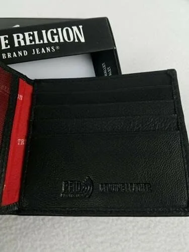 Vista 6 de True Religion Billetera de cuero plegable, Negro