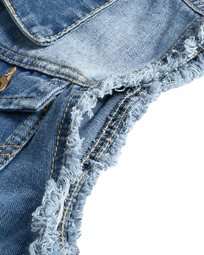 Vista 5 de Pishon Chaleco de mezclilla sin mangas para hombre casual ajustado rasgado clásico con botones
