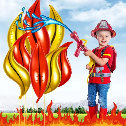 Vista 5 de Globos de fuego grandes, 20 globos de llama de bombero en 2 colores, 24 pulgadas, globos falsos rojos y dorados para caza, suministros de fiesta