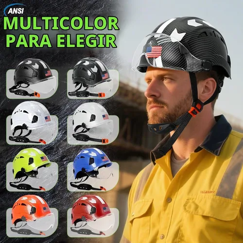 Vista 8 de Aolamegs Carbon Fiber Pattern Hard Hat with Visor, ANSI Z89.1 Vented Safety Helmet, OSHA Approved Construction Hardhat for Men, 6-Point Suspension