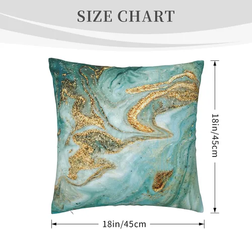 Vista 2 de Funda de almohada decorativa cuadrada de 18 x 18 pulgadas, mármol verde con purpurina dorada, funda de almohada decorativa de algodón con cremallera