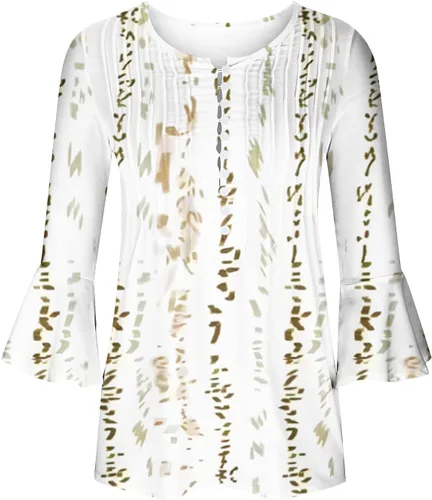 Vista 16 de Ceboyel Blusa tipo túnica con estampado floral para mujer, con botones, estilo Henley, con manga de codo, casual, trajes de moda para mujer