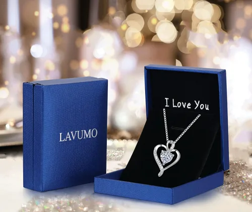 Vista 6 de LAVUMO Heart Necklaces for Women 925 Sterling Silver Pendant Jewelry Necklace Silver Rose Gold Love Birthstone Necklace for Her Girlfriend Wife