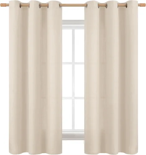 Vista 13 de BGment Cortinas de Lino Beige de 63 Pulgadas de Largo 2 Paneles - Tratamientos para Ventanas con Textura de Arpillera Filtrantes de Luz Cortinas