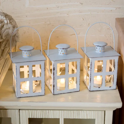 Vista 3 de HPC Decor - 6 mini linternas decorativas para centros de mesa de boda, faroles de velas de metal a granel con candelita LED y cuerda, decoración