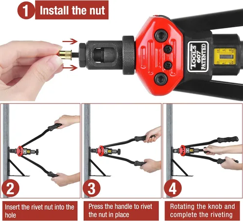 Vista 6 de AIUITIO Herramienta de Tuerca Remachable de 16", Kit de Herramienta Rivnut con 13 Mandriles Métricos y SAE, Juego de Herramienta de Remache Nutsert