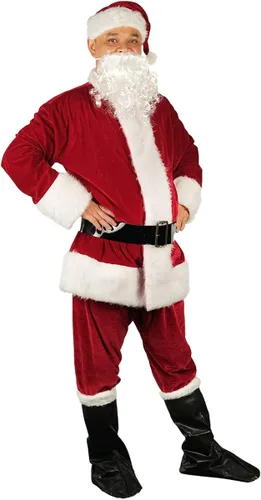 Vista 3 de KLLOUZE Traje de Papá Noel de Navidad disfraz de Papá Noel para hombre adulto ropa clásica de franela para cosplay traje de Papá Noel