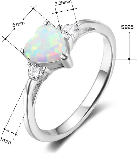 Vista 2 de Anillo de compromiso de plata de ley 925 con forma de corazón de ópalo blanco