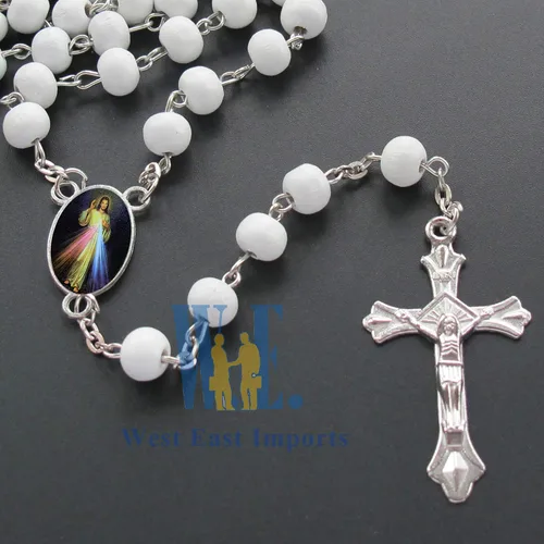 Vista 6 de Generic Recuerdos conmemorativos, 12 rosarios blancos de la Divina Misericordia, Celebración de la VidaRecuerdos para funeral, regalo de condolencia