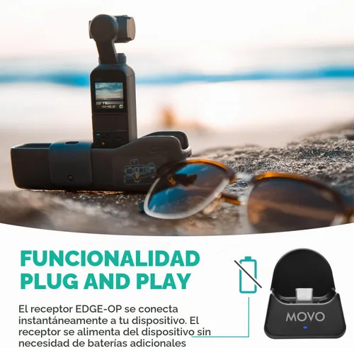 Vista 5 de Movo Edge-OP-Duo - Micrófono de solapa inalámbrico dual para Osmo Pocket 1 y 2, micrófono inalámbrico de solapa con clip, 2 transmisores y receptor