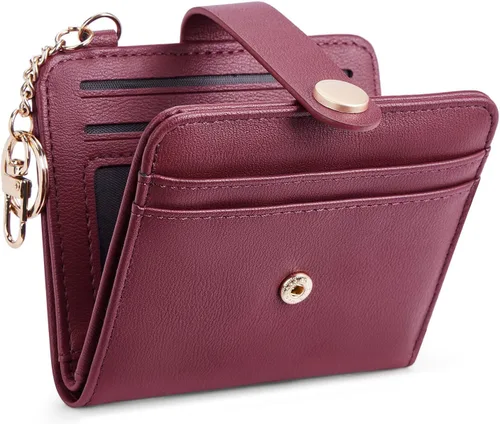 Vista 16 de POIUGOYA Billetera delgada para mujer, con bloqueo RFID, plegable, tarjetero con cremallera y bolsillo para monedas, ventana para identificación