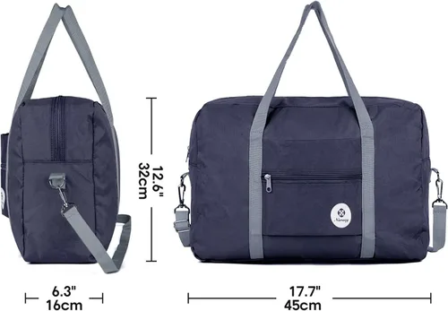 Vista 5 de Bolso de viaje equipaje de mano deportivo plegable para viajar en avión para mujeres y niñas 3112 Azul oscuro con correa para el hombro